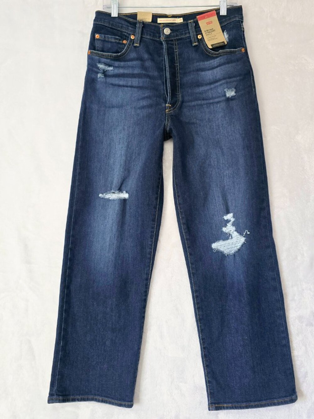 Levi's Ribcage Straight Ankle Jeans 29 Medium Wash Distressed NWT